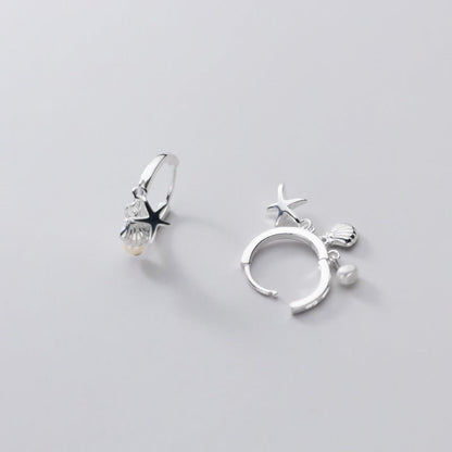 S925 Silver Starfish Shell Sweet Pearl Earrings-Jewearrings