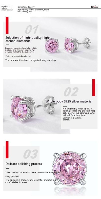 S925 Silver Stud Earrings Cherry Blossom Diamond Earrings-Jewearrings