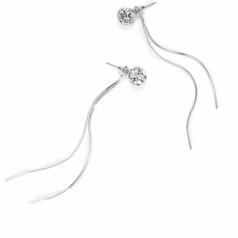 S925 Silver Tassel Long Round Face Delicate Niche O Diamond Stitching Earrings-Jewearrings