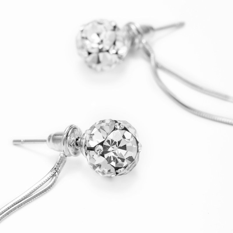 S925 Silver Tassel Long Round Face Delicate Niche O Diamond Stitching Earrings-Jewearrings