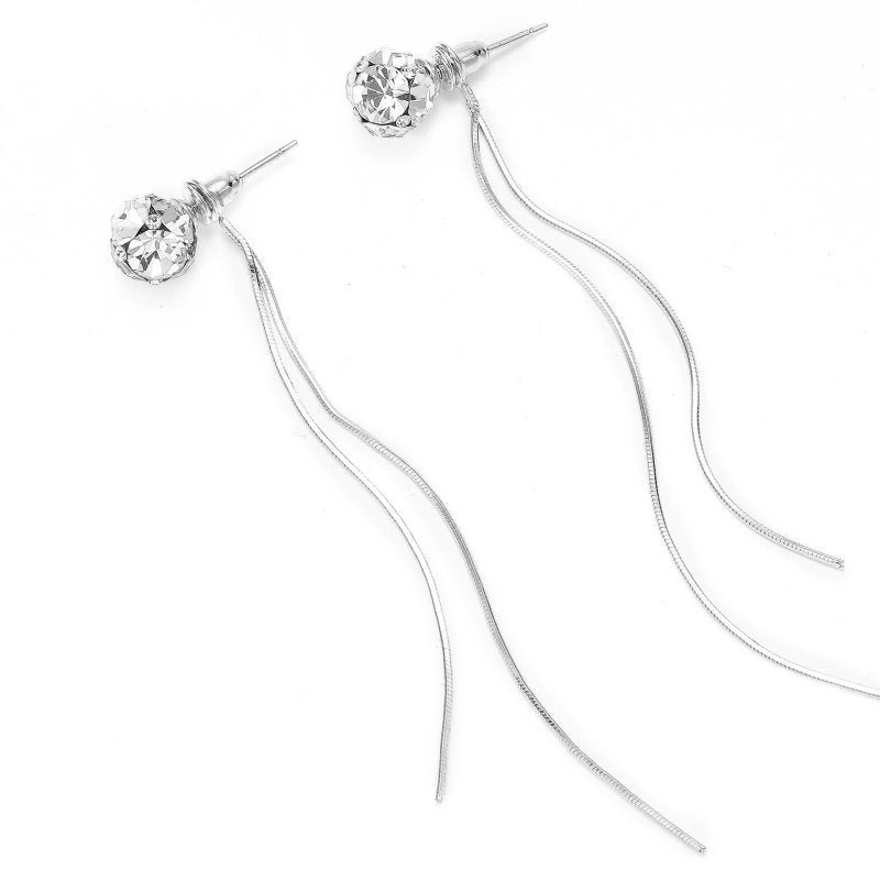 S925 Silver Tassel Long Round Face Delicate Niche O Diamond Stitching Earrings-Jewearrings