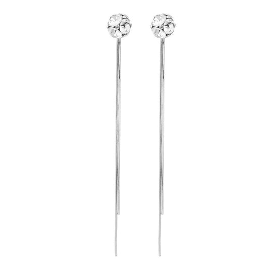 S925 Silver Tassel Long Round Face Delicate Niche O Diamond Stitching Earrings-Jewearrings