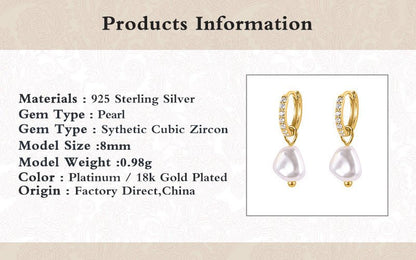 S925 Sterling Silver Baroque Pearl Diamond Earrings-Jewearrings