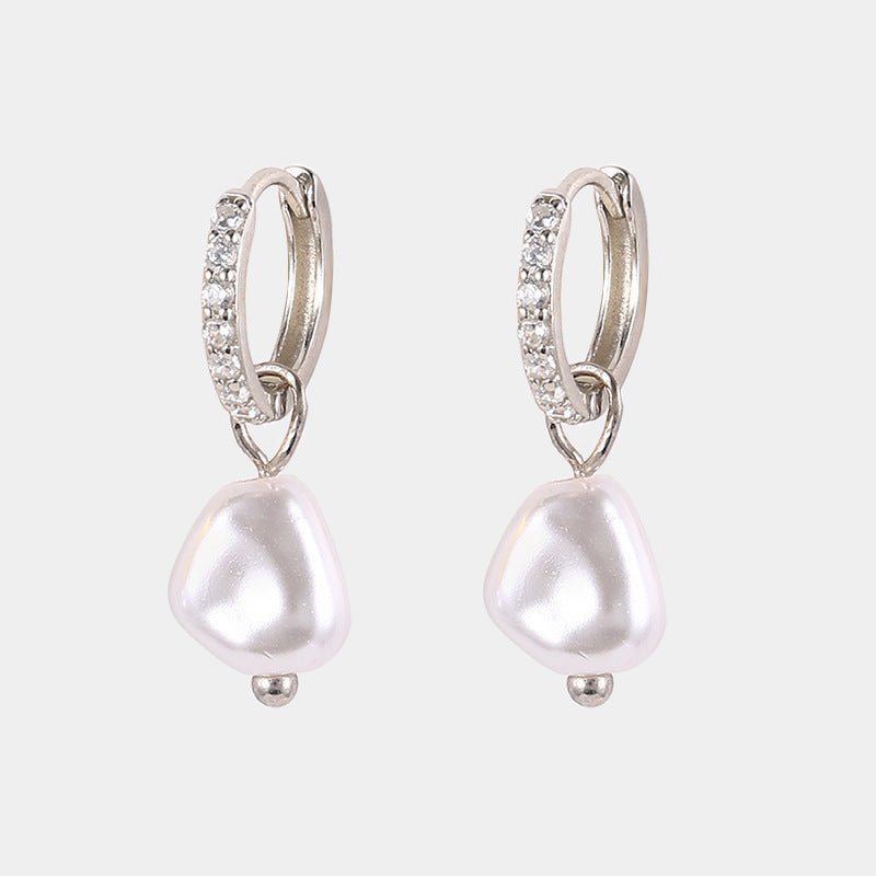 S925 Sterling Silver Baroque Pearl Diamond Earrings-Jewearrings