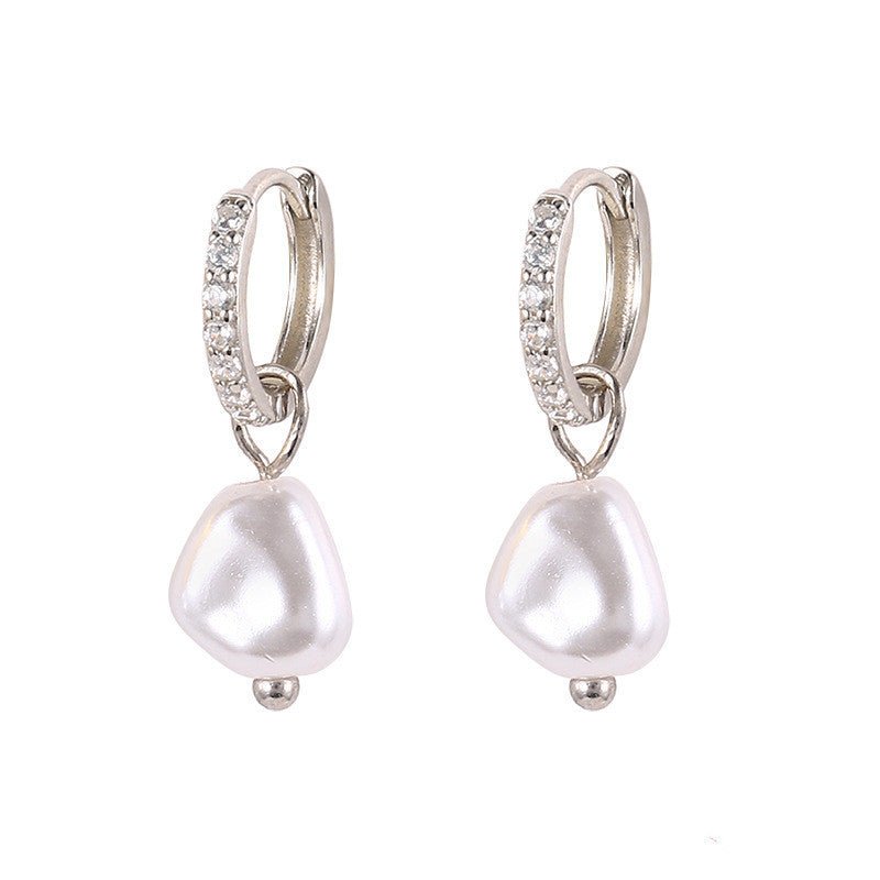 S925 Sterling Silver Baroque Pearl Diamond Earrings-Jewearrings