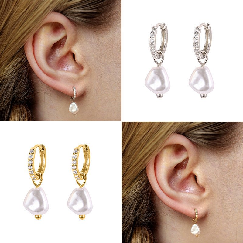 S925 Sterling Silver Baroque Pearl Diamond Earrings-Jewearrings