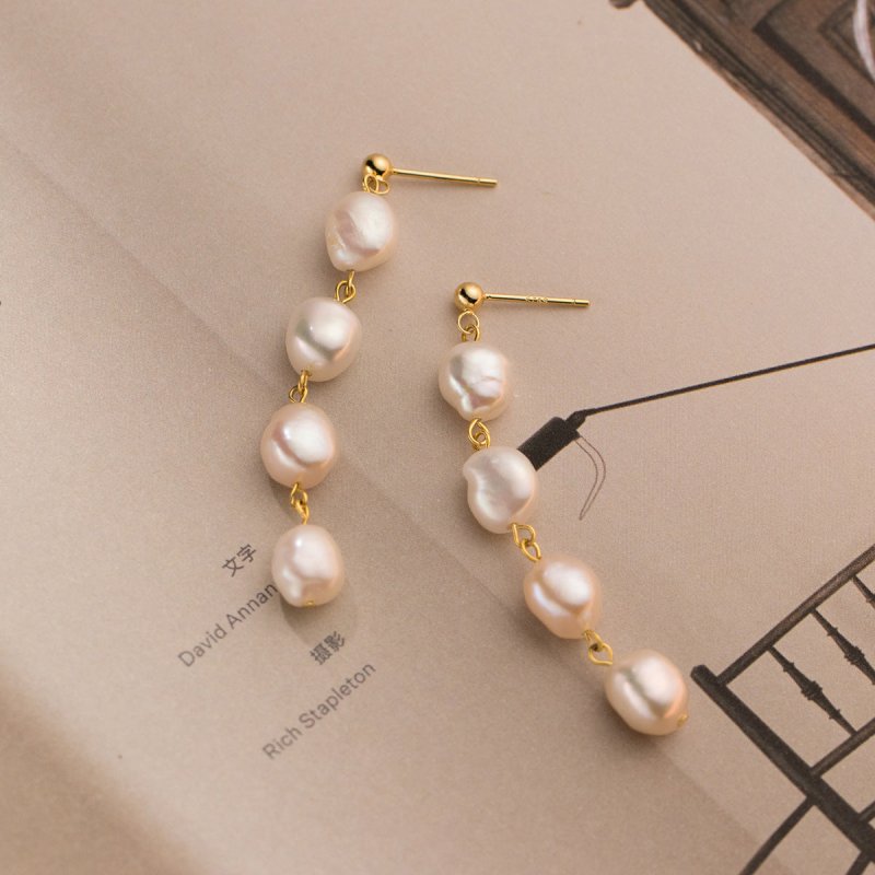 S925 Sterling Silver Baroque Pearl Tassel Earrings-Jewearrings