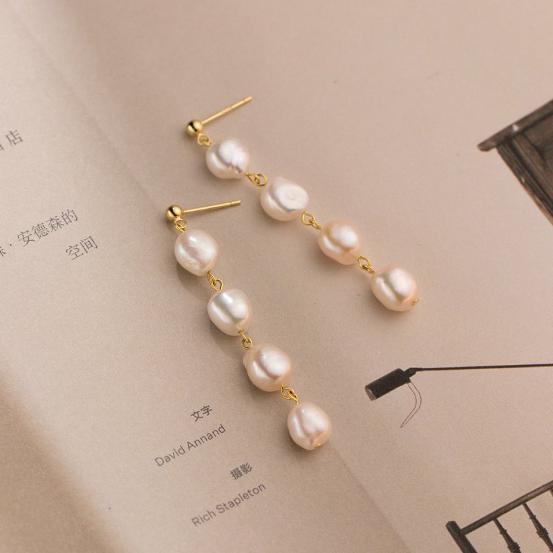 S925 Sterling Silver Baroque Pearl Tassel Earrings-Jewearrings