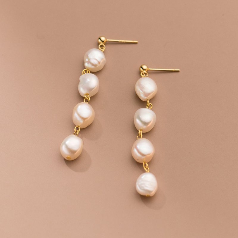 S925 Sterling Silver Baroque Pearl Tassel Earrings-Jewearrings