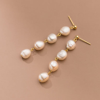 S925 Sterling Silver Baroque Pearl Tassel Earrings-Jewearrings