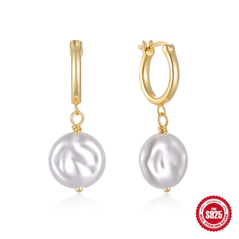 S925 Sterling Silver Baroque Shaped Pearl Earrings-Jewearrings