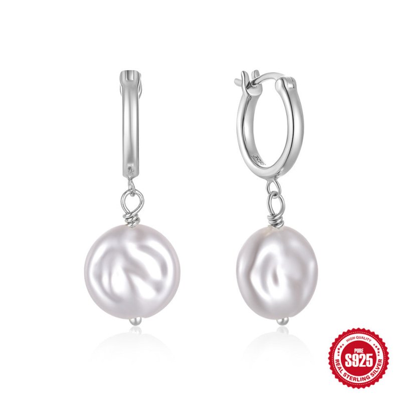 S925 Sterling Silver Baroque Shaped Pearl Earrings-Jewearrings