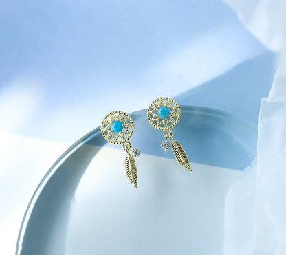 S925 Sterling Silver Blue Diamond Dreamcatcher Earrings-Jewearrings