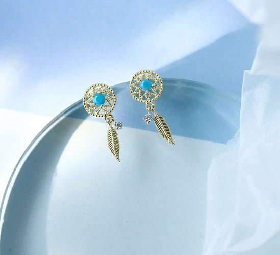 S925 Sterling Silver Blue Diamond Dreamcatcher Earrings-Jewearrings