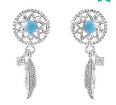 S925 Sterling Silver Blue Diamond Dreamcatcher Earrings-Jewearrings