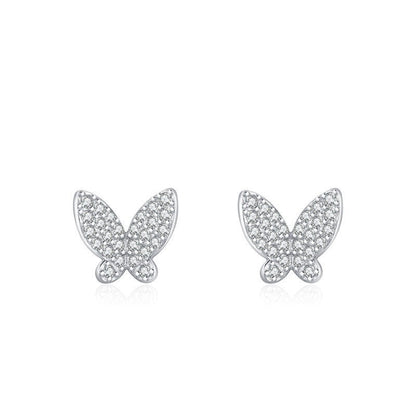 S925 Sterling Silver Butterfly Shiny Diamond-encrusted Stud Earrings-Jewearrings