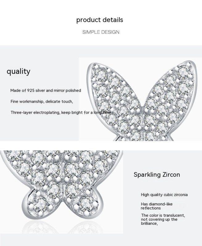 S925 Sterling Silver Butterfly Shiny Diamond-encrusted Stud Earrings-Jewearrings