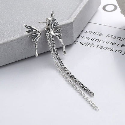 S925 Sterling Silver Butterfly Tassel Long Earrings-Jewearrings