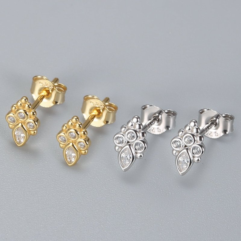 S925 Sterling Silver Cat's Paw Diamond Stud Earrings-Jewearrings