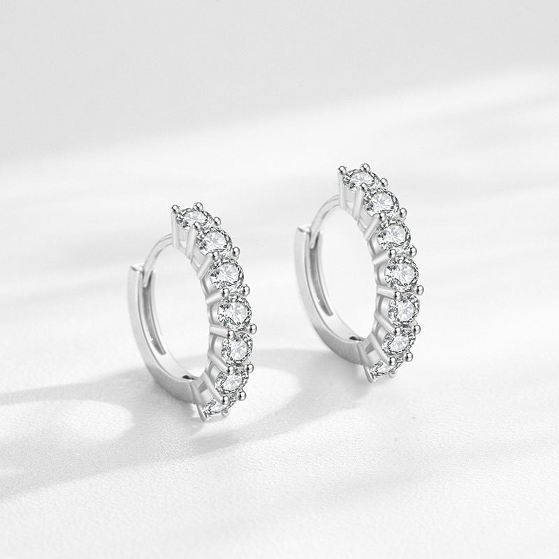 S925 Sterling Silver Circle Full Diamond Earrings Women's European And American Fashion-Jewearrings