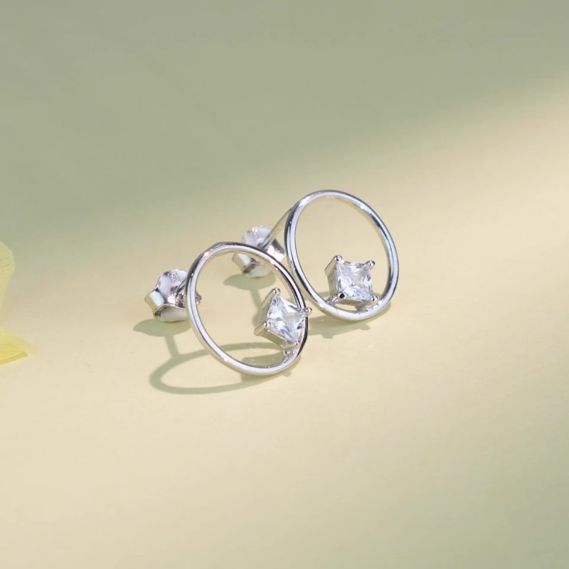 S925 Sterling Silver Circle Hollow Diamond Stud Earrings-Jewearrings