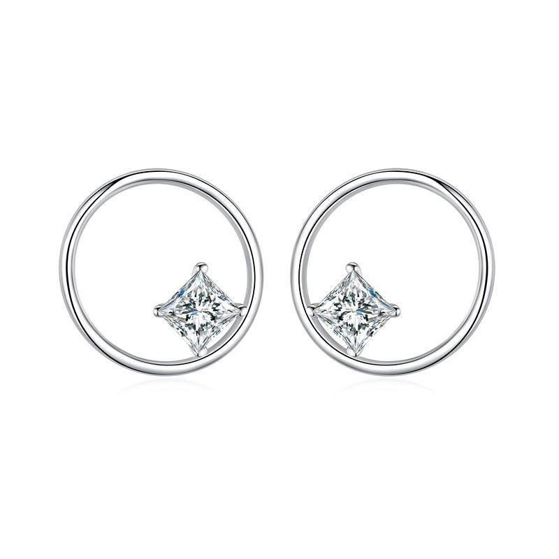 S925 Sterling Silver Circle Hollow Diamond Stud Earrings-Jewearrings