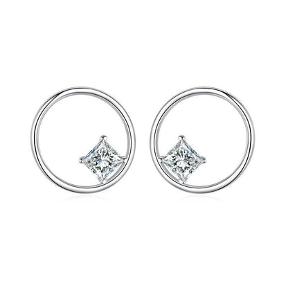 S925 Sterling Silver Circle Hollow Diamond Stud Earrings-Jewearrings