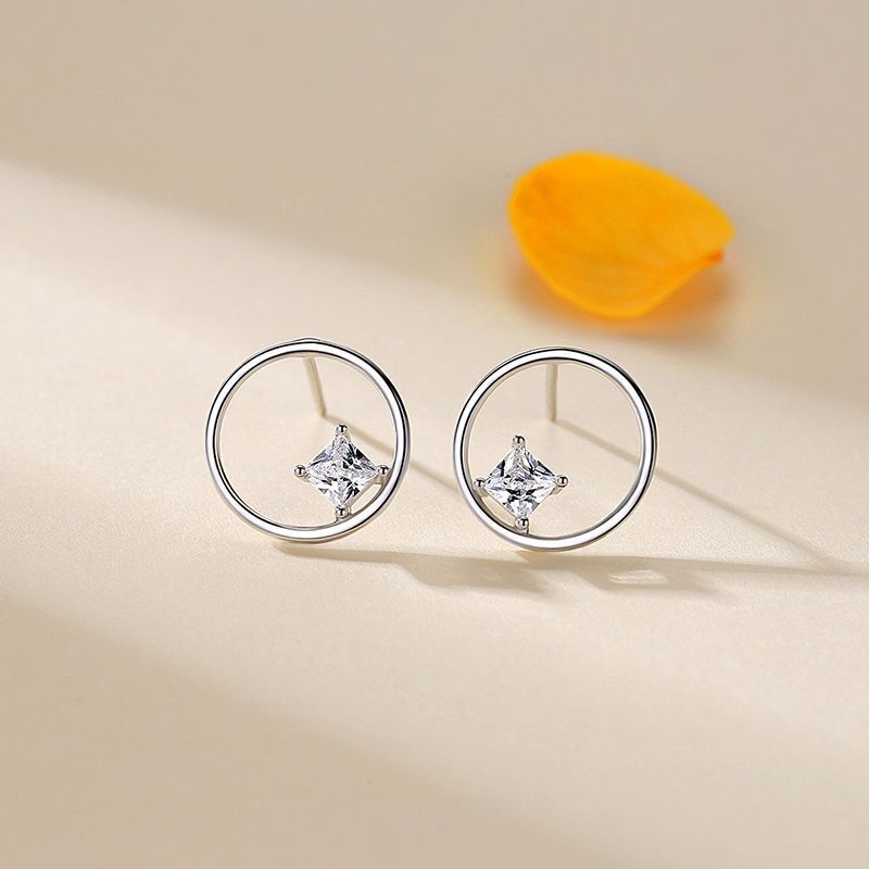 S925 Sterling Silver Circle Hollow Diamond Stud Earrings-Jewearrings