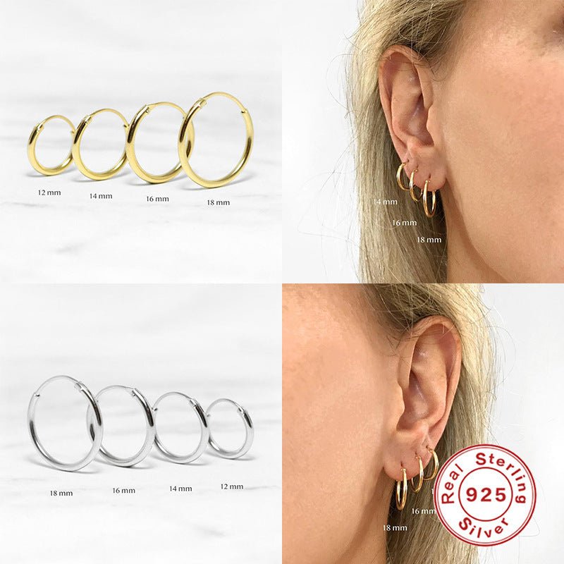 S925 Sterling Silver Classic Glossy Big Circle Ear Clip Minimalist Exaggerated Earrings-Jewearrings