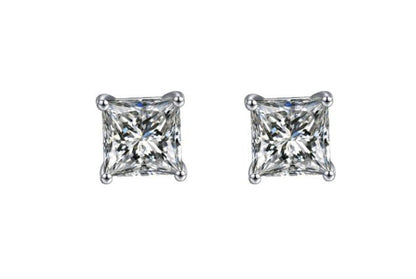 S925 Sterling Silver Classic Princess Four Claw Square Diamond Stud Earrings Women-Jewearrings