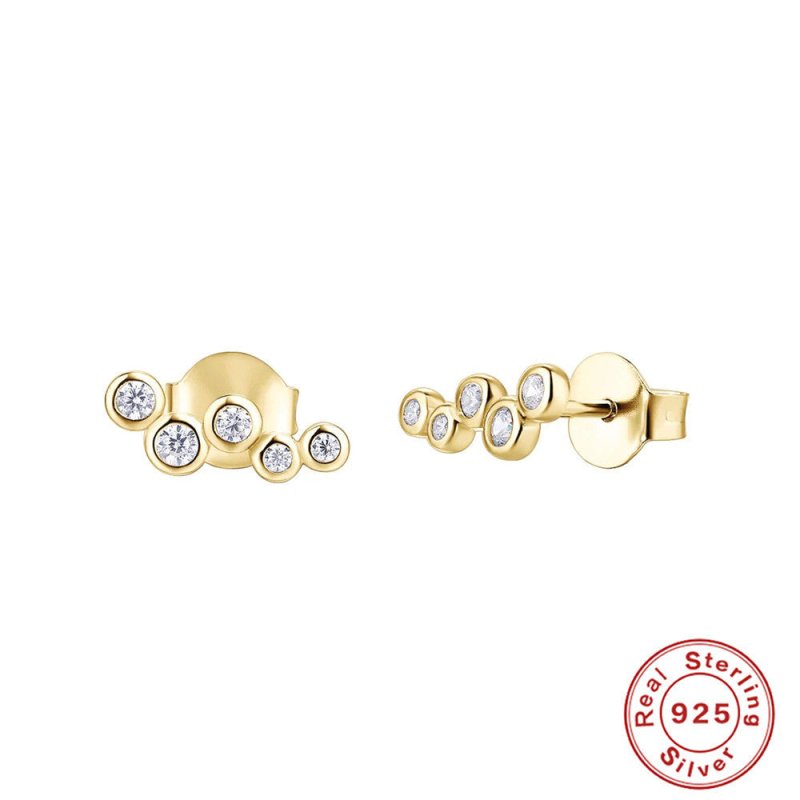 S925 Sterling Silver Cluster Single Row Round Diamond Stud Earrings-Jewearrings