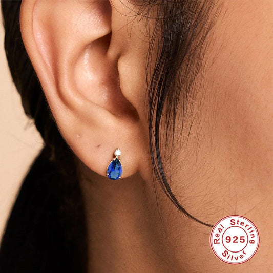 S925 Sterling Silver Color Diamond Water Drop Ear Studs Earrings-Jewearrings