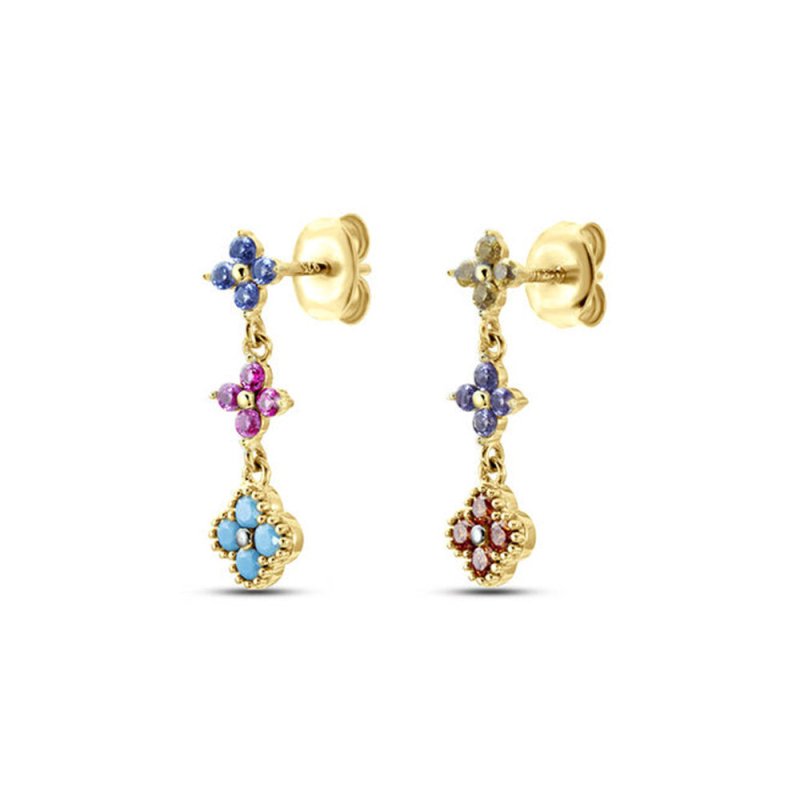 S925 Sterling Silver Colorful Diamond Flower Earrings-Jewearrings