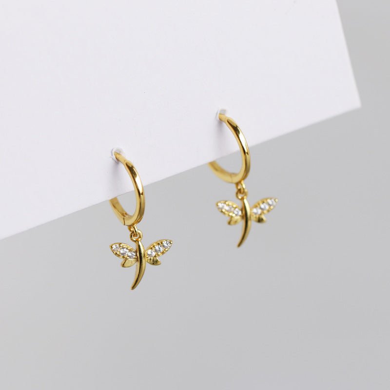 S925 sterling silver creative dragonfly earrings-Jewearrings