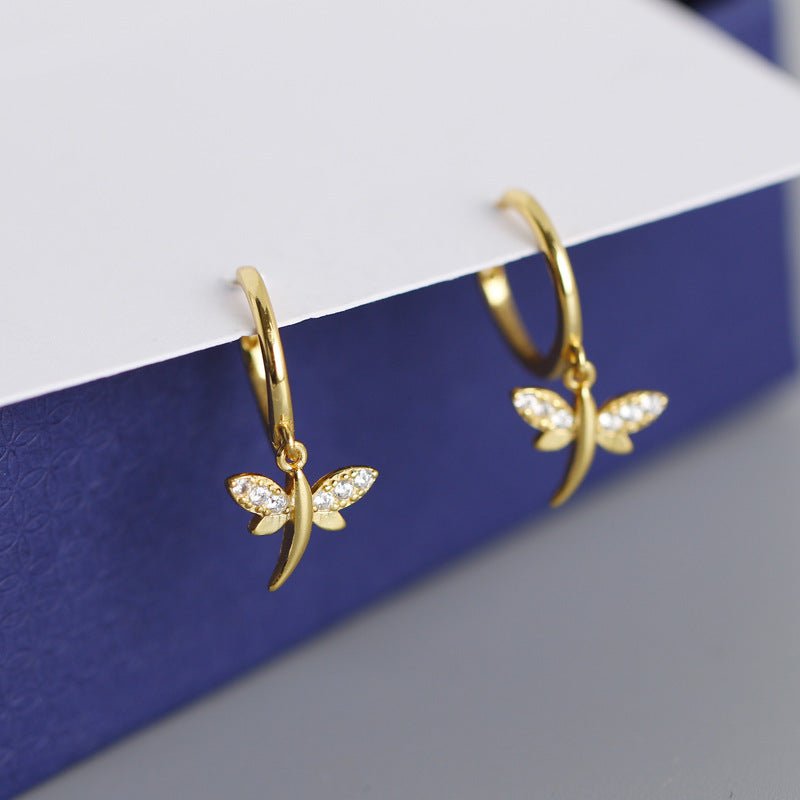 S925 sterling silver creative dragonfly earrings-Jewearrings