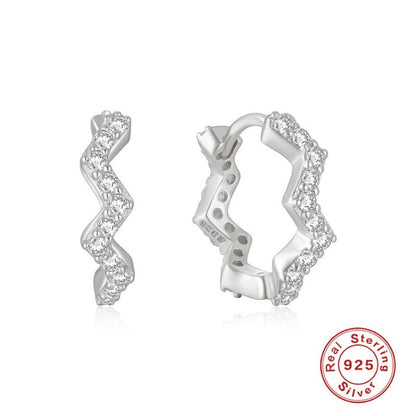 S925 Sterling Silver Creative Single Row Wave Diamond Earclip Earrings-Jewearrings