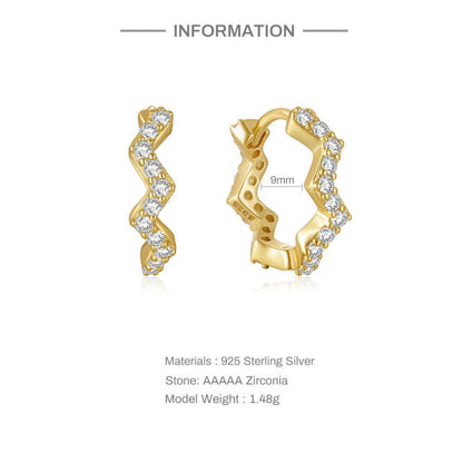 S925 Sterling Silver Creative Single Row Wave Diamond Earclip Earrings-Jewearrings