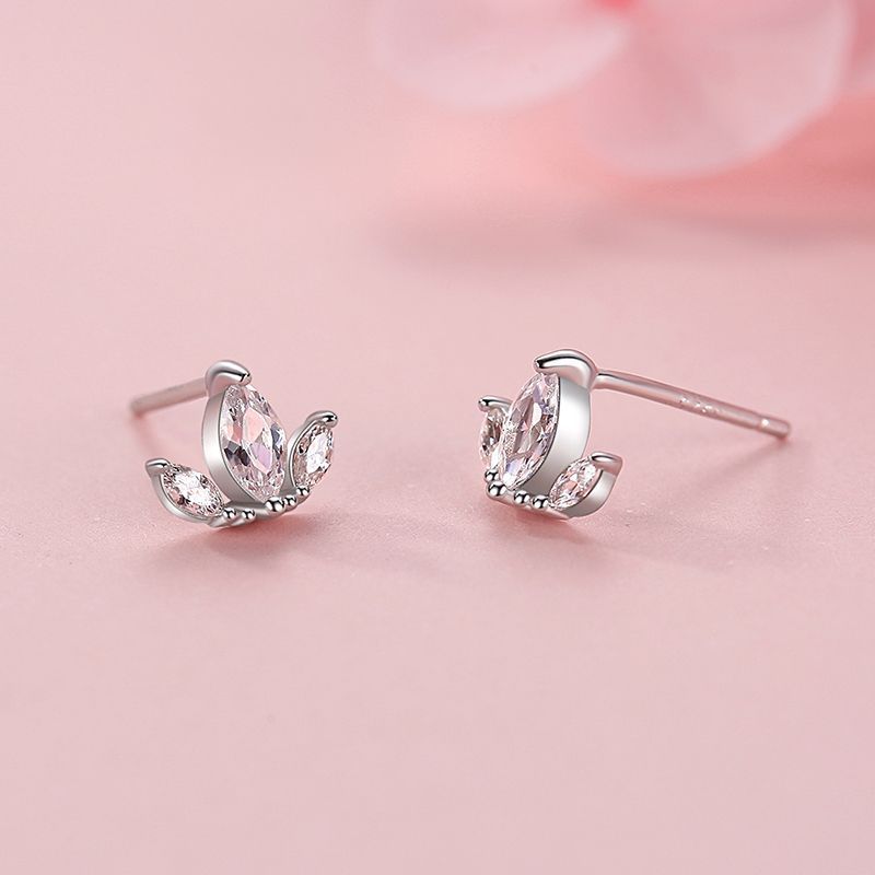 S925 Sterling Silver Diamond Crown Stud Earrings-Jewearrings