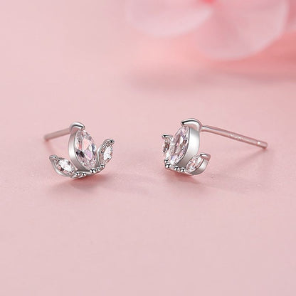 S925 Sterling Silver Diamond Crown Stud Earrings-Jewearrings