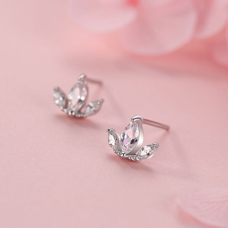 S925 Sterling Silver Diamond Crown Stud Earrings-Jewearrings