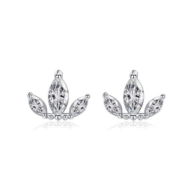 S925 Sterling Silver Diamond Crown Stud Earrings-Jewearrings