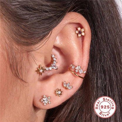 S925 Sterling Silver Diamond-embedded Cartilage Puncture Earclip Earrings-Jewearrings