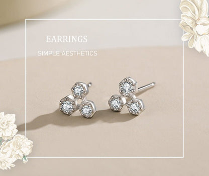 S925 Sterling Silver Diamond Fashion Geometric Stud Earrings-Jewearrings