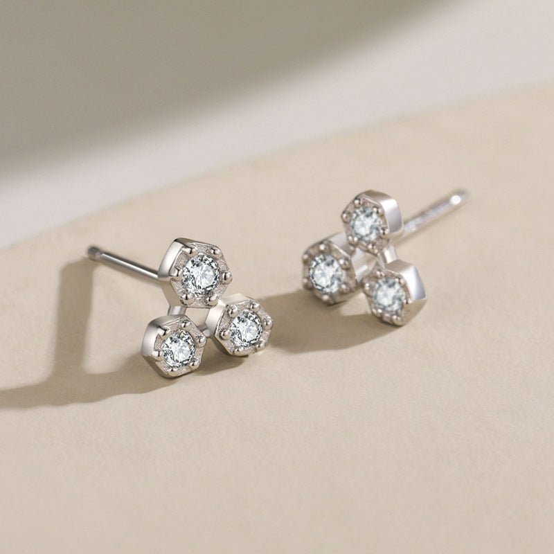 S925 Sterling Silver Diamond Fashion Geometric Stud Earrings-Jewearrings