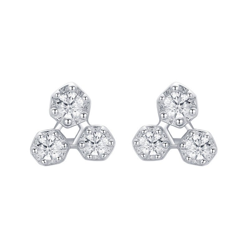 S925 Sterling Silver Diamond Fashion Geometric Stud Earrings-Jewearrings