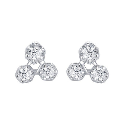 S925 Sterling Silver Diamond Fashion Geometric Stud Earrings-Jewearrings