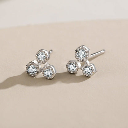 S925 Sterling Silver Diamond Fashion Geometric Stud Earrings-Jewearrings