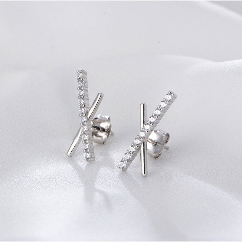 S925 Sterling Silver Diamond Inlaid Zircon Stud Earrings-Jewearrings