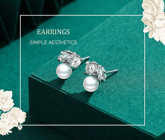 S925 Sterling Silver Diamond Pearl Stud Earrings-Jewearrings