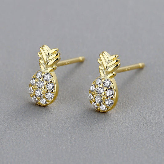 S925 Sterling Silver Diamond Pineapple Earrings Japanese and Korean Style-Jewearrings